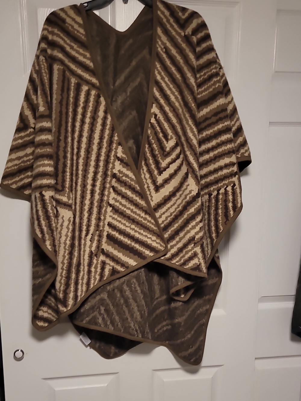 Striped Open-Front Poncho Cape in Brown & Cream